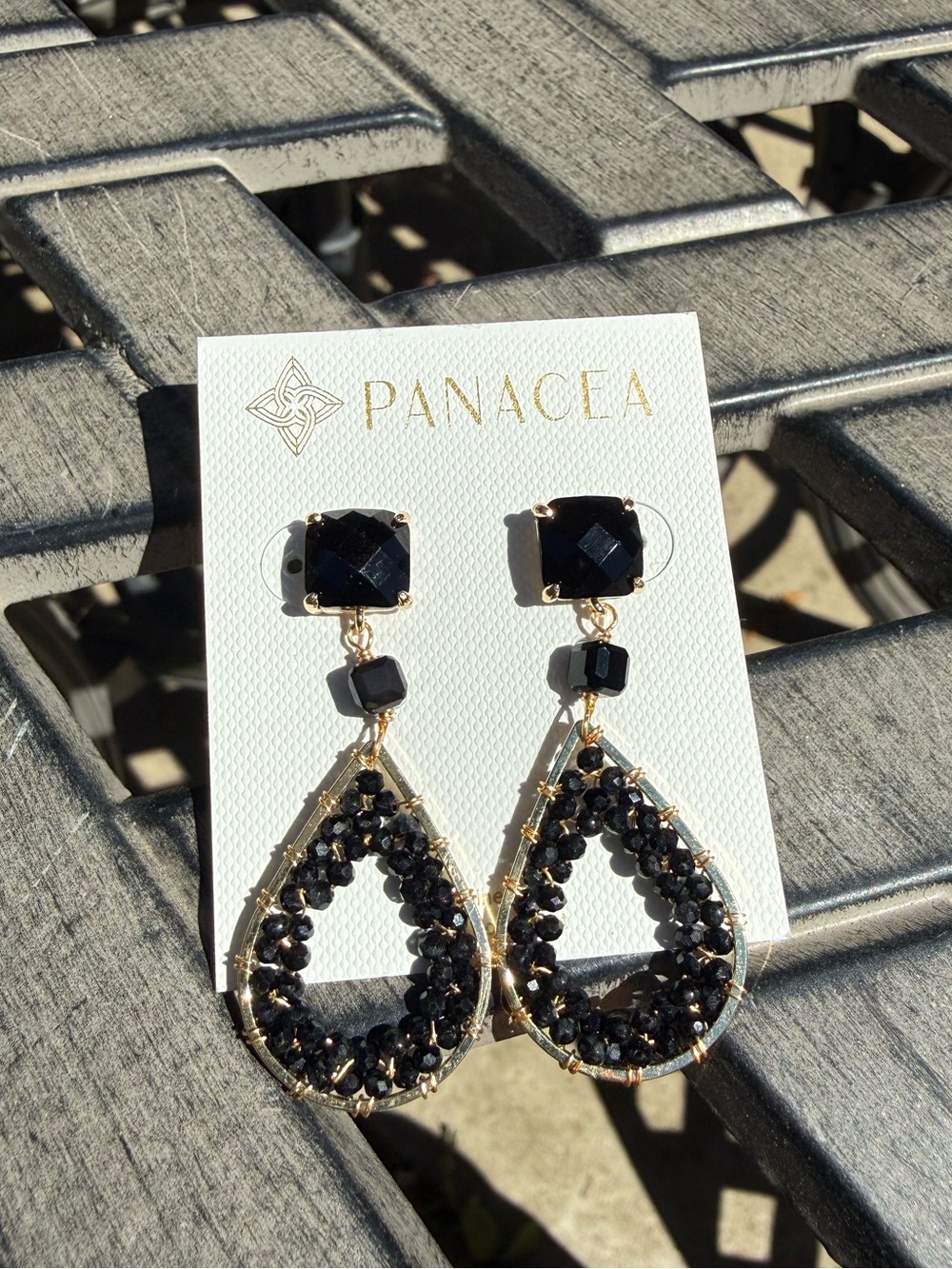 Panacea Black Beaded Teardrop Statement Earrings